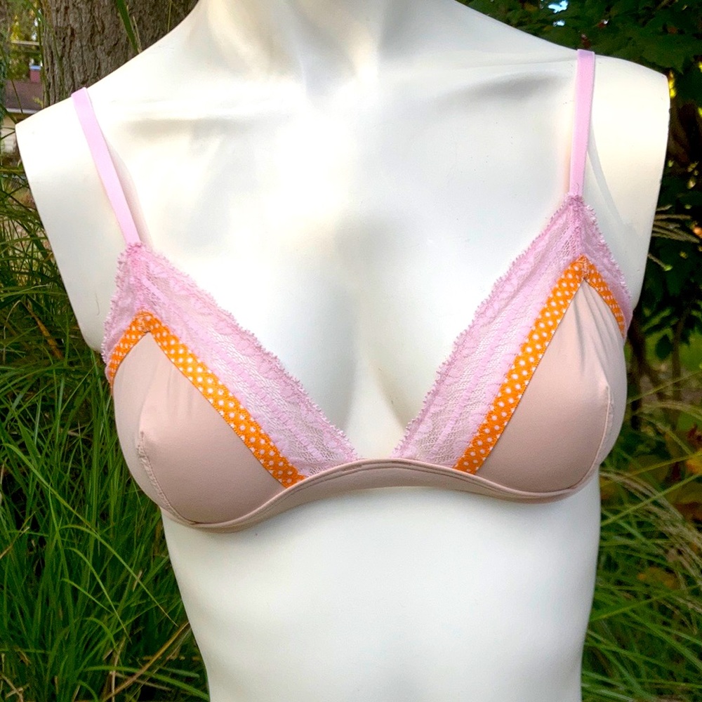 Calvin Klein triangle bra orange/white polka dot pink lace nude szL